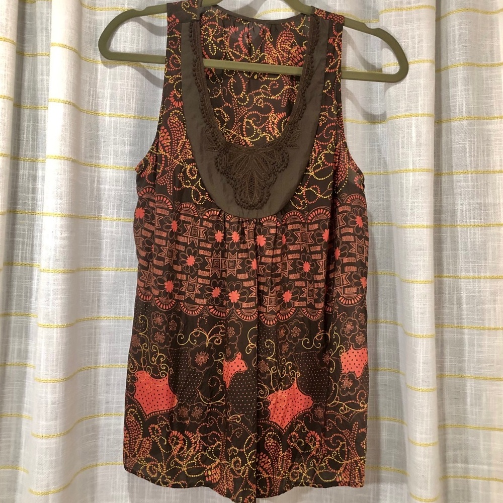100% silk brown sleeveless top
